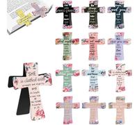 Magnetic Cross Bookmarks for Christian Women, Bible Learners, Readers, Teachers & Students, Magnetic Page Clips/Bible Bookmarks, Cute with Inspirational Quotes (A(12pcs))