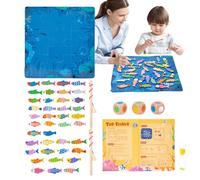 Magnetic Fish Game, Wooden Angling Toy Set, Two Casting Rods Included, 7.01x7.01 Inches Colorful Design Plaything, Skill Fishing Game for Kids, Boys, and Girls