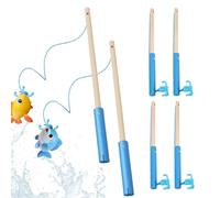 Magnetic Fishing Poles For Kids - 6 Piece Wooden Sticks, Fishing Toy