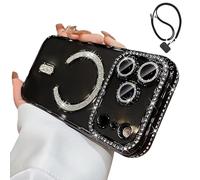 Magnetic Glitter Case for iPhone 17 Pro Max,Clear Bling Rhinestone Sparkly Phone Case with MagSafe Camera Lens Protector, Shockproof TPU Bumper Cover for Women Girls (For iPhone 15ProMax,Black)