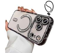 Magnetic Glitter Case for iPhone 17 Pro Max,Clear Bling Rhinestone Sparkly Phone Case with MagSafe Camera Lens Protector, Shockproof TPU Bumper Cover for Women Girls (For iPhone 16Plus,Purple)