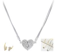 Magnetic Love Patchwork Necklace,Double-Sided Wearing Diamond-Set Love Pendant,Women's Fashion Three-Layer Heart Clavicle Chain for Holiday Gifts or Daily Wear (Silver)
