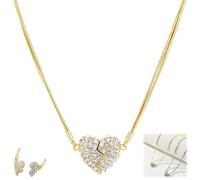 Magnetic Love Patchwork Necklace,Double-Sided Wearing Diamond-Set Love Pendant,Women's Fashion Three-Layer Heart Clavicle Chain for Holiday Gifts or Daily Wear (Gold)