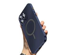 Magnetic Metal Snap-On for iPhone Case Style Meets Security, Magnetic Charging Anti-Collision Matte Protective Case 16/15/14, Geupday Magnetic Phone Case (16Pro-MAX,Dark Blue)