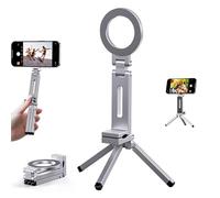 Magnetic Phone Tripod Stand Carabiner for iPhone 16/15/14/13/12 Plus Pro MAX, 360° Adjustable Mini Foldable for iPhone & Magsafe Aluminium Stand, fors Travel, Vlog (Silver)