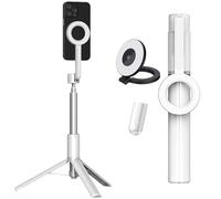 Magnetic Phone Tripod with Light, 55''/67''Extendable Portable Selfie Stick with Wireless Remote, 360° Rotation Phone Stand for Video Recording/Vlogging(White,67'')