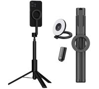 Magnetic Phone Tripod with Light, 55''/67''Extendable Portable Selfie Stick with Wireless Remote, 360° Rotation Phone Stand for Video Recording/Vlogging(Black,55'')