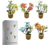 Magnetic Plant Refrigerator Magnets - 3.54x2.56x1.02 Inches Wooden Refrigerator Magnet Decorations | Refrigerators Magnets Decorative | Funny Flower Magnet 5potted Daisy Magnetic Decoration