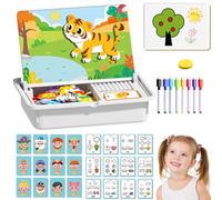 Magnetic Puzzles Face Dress Up Travel Game Double Side Preschool Educational Learning Toy For Kids, Wooden Magnatiles, Magnetic Animals,Magnetic Faces For Kids, Suitable For Ages 3 and Up (A)