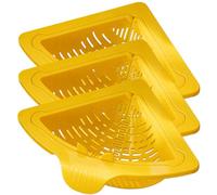 Magnetic Suction Space-Saving Corner Sink Strainer, Triangular Tank Drain Basket Turn The Knob and The Bottom Will Pop up Automatically for Kitchen Sink Use (Yellow)