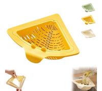 Magnetic Suction Space-Saving Corner Sink Strainer, Triangular Tank Food Drain Basket with Drain Hole, Magnetic Triangular Sink Corner Rack, Press to Dump for Food Waste (Yellow)
