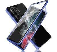 Magnetic Tempered Glass Double-Sided Phone Case For Samsung, 360°Full Body Protection Tempered Glass Privacy Protective Cover,Screen Protector Double Sided Tempered Glass (S22,Blue)