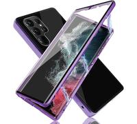 Magnetic Tempered Glass Double-Sided Phone Case For Samsung, 360°Full Body Protection Tempered Glass Privacy Protective Cover,Screen Protector Double Sided Tempered Glass (S24ULTRA,Purple)