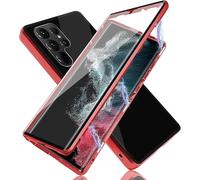 Magnetic Tempered Glass Double-Sided Phone Case For Samsung, 360°Full Body Protection Tempered Glass Privacy Protective Cover,Screen Protector Double Sided Tempered Glass (S24ULTRA,Red)