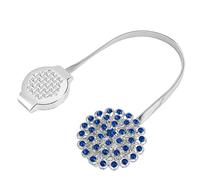 Magnetic Tiebacks for Curtains, Sparkling Crystal Flower Curtain Tiebacks, Adjustable Curtain Holdback Buckle Clips with Stretchable Wire Rope for Home, Office (Diamante azul plateado)