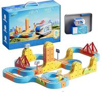 Magnetic Track Car Toys,Flexible Race Car Track Sets,DIY Magnetic Train Race Car Track Building Kits with Train and Traffic Signs for 3-8 Year Old Boy Toys Girls Birthday Party Gifts (126Pcs)