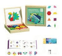 Magnetic Wooden Pattern Blocks Set with 300 Design Cards & 280 PCS Montessori Tangram Puzzle, Learning Toys for Kids Ages 3-8, Montessori Tangram Geometry Puzzle Gift (Standard)