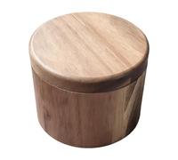 Magnetic Wooden Salt Cellar - Farmhouse Kitchen Salť Box With Swivel Lid - Acacia Style Wood Seasoning Jar For Sea Salť, Pepper & Spices - Round Bamboo Salt Holder For Kitchen Countertop & Cooking
