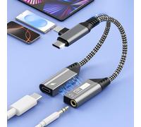 Magnético Adaptador Lightning + USB C a Jack 3,5 mm y Carga Rapida PD 60W 2 en 1 Adaptador Hi-Res DAC Chip Tipo C Auriculares Audio Adapter Micrófono Aux Divisor Compatible con iPhone iPad Galaxy S25