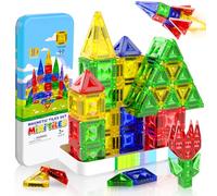 Magnetopia Mini Magnetic Tiles 40 Piezas Set de Viaje - Caja Metálica Portátil con Animales y Vehículos, Juguete Magnético Creativo para Niños de 3 a 8 Años, Aprendizaje Stem