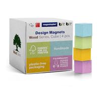 magnetoplan Design Magnets Wood Series Cube, 4 Piezas, imanes Premium de Madera en 4 Colores Pastel, Cuadrados, con Certificado FSC