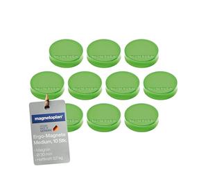 magnetoplan Imanes Ergo medianos | diámetro x alto 30 x 8 mm | 10 unidades, color verde valle | fuerte fuerza de sujeción de 0,7 kg | para nevera, pizarra blanca, pizarra magnética