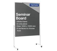 magnetoplan Pizarra de moderación de una pieza, fieltro gris, doble cara, 1200 x 1500 mm, marco de aluminio, color blanco, con 4 ruedas giratorias y estructura de acero estable, para oficina y