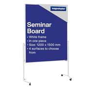 magnetoplan Pizarra moderadora de una pieza, fieltro azul, doble cara (ancho x alto 1200 x 1500 mm), marco de aluminio blanco, pizarra de presentación móvil, con 4 ruedas giratorias y estructura de