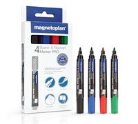 magnetoplan rotulador para pizarra y flipchart PRO+, 4 piezas, rotulador todoterreno con punta redonda en 4 colores fuertes, ancho de trazo 1,5-3 mm, para pizarras blancas y papel flipchart