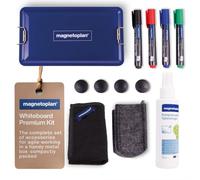 magnetoplan Whiteboard Premium Kit | Accesorios para pizarra blanca en práctica caja de metal, embalaje compacto | Accesorios para pizarra blanca incluye rotuladores, bolígrafos, imanes, limpiador y