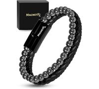 MagnetRX® Pulsera magnética de hematita y cuero, piedras naturales de máxima resistencia, pulseras magnéticas de hematita con cuentas (mediana)
