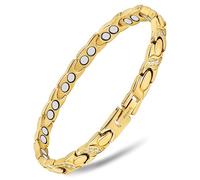 MagnetRX Pulseras Magnéticas de Ultra Fuerza para Mujer - Pulsera de Cristal con Doble Imán en Acero Inoxidable - Longitud Ajustable con Herramienta de Medición (Oro)