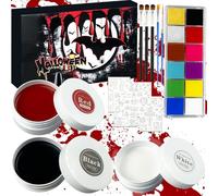 magnetspiele 14 Pcs Kit Maquillaje Halloween Niños Adulto Pintura Profesional, Maquillaje Halloween negro, blanco y rojo, Pinturas Cara Halloween Makeup Para Hallowee, Zombie, Vampiro, Cosplay