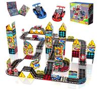 Magneverse Bloques Magneticos Construccion Niños con 2 Coches de Carreras - Set de 34PCS Magnetic Tiles para Infantiles, Juguete Educativo Stem Magnetic Blocks, Regalo para Niños de 4-12 Años