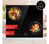 Klarstein Placa Induccion de 4 Fuegos, Vitroceramica Placas de Sobremesa con Control Táctil Inteligente 7000W, Pantalla Digital y Función con Temporizador, Cocinas de Induccion Eléctricas