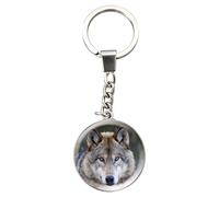 Magnidome Deluxebase Llaveros Lobo Encantador llavero de cristal. Llavero con ilustración de lobo en forma de cúpula con cadena de acero inoxidable