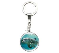 Magnidome Llaveros Delfín de Deluxebase. Encantador Llavero de Cristal. Llavero con ilustración de delfín en Forma de cúpula con Cadena de Acero Inoxidable