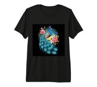 Magnífico Pavo Real con Rosas y Lirios Camiseta Premium