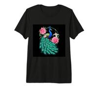 Magnífico Pavo Real con Rosas y Lirios Camiseta Premium