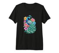 Magnífico Pavo Real con Rosas y Lirios Camiseta Premium