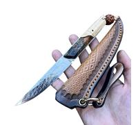 Magnífico Pequeño Cuchillo Hoja Fija Acero Damasco Suminagashi Lujo Funda Caza Colección Japonés EDC Senderismo Camping Regalo Hombre Mesa Corte Filo Full Tang Bushcraft Forjado Artesanía Estabilizado