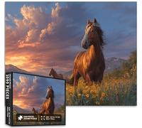 Magnífico rompecabezas de caballo de 1000 piezas para adultos, atardecer, cielo, fondo artístico, desafiante, juegos de actividades familiares, colorido rompecabezas de manualidades para decoración