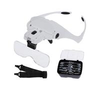 Magnifying Glass 2 LED Lights 5 Lenses Magnifying Glasses Adjustable, Interchangeable, 1.0X, 1.5X, 2.0X, 2.5X, 3.5X Cleaning Cloth for Work, Electron