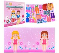MAGNIKON Juego magnético de Alicia y Agatha, muñecos magnéticos para Vestir, muñecos magnéticos, Juguetes para Viajar, Libro de Vestir, muñeca magnética con 32 imanes