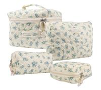 Magno de Maquillaje de 4 Piezas Cosmética de Gran Capacidad Bolsa de Maquillaje Acolchado Juego con Mango y Cremallera Terilene Flower para Suministros de Organizador de aludos para Mujeres.