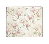 Magnolia - Alfombrilla de mouse pequeña, diseño floral de rama de acuarela, hoja de primavera, melocotón, cuadrada, de goma, borde suave, tapete de mouse de tela, decoración de escritorio para oficina
