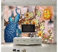 Magnolia Azul Y Pavo Real Geométricos En Relieve 3D Papel Pintado Pared Fácil Instalación Oficina Sala Estar Sofá Dormitorio TV Fondos Decoración-430cm×300cm