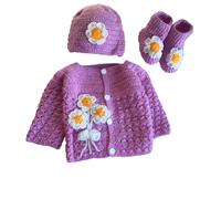 Magnolia de 3 piezas hecha a mano Magnolia Flower Baby Crochet Set: el juego de suter de lana para nios recin nacidos incluye: botines y sombrero