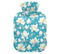 Magnolia Flowers - Botella de agua caliente con funda suave, 1 litro, para calentador de abdomen, color cian claro