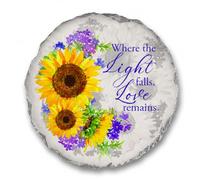 Magnolia Garden Where the Light Falls Love Remains - Piedra redonda de resina decorativa para exteriores de 10 pulgadas con diseño de girasol y flores silvestres, decoración conmemorativa de jardín